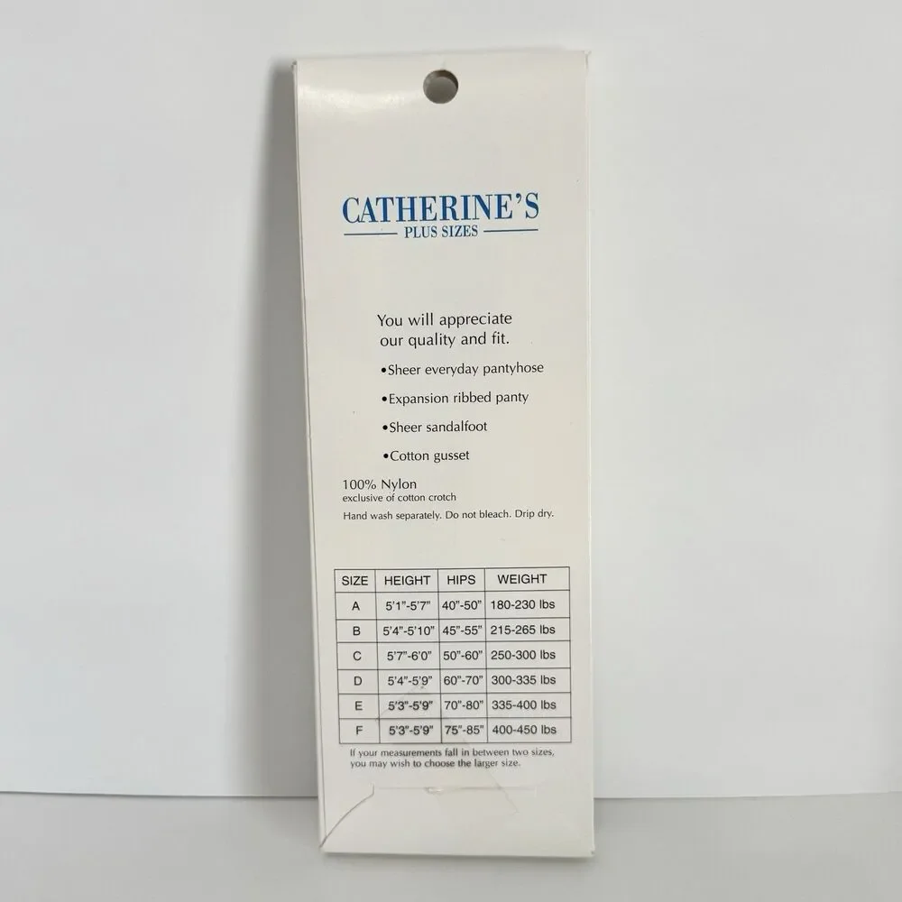 Catherines Day Sheer Pantyhose 1 Pair Plus Size F 400 lbs to 450 lbs Black